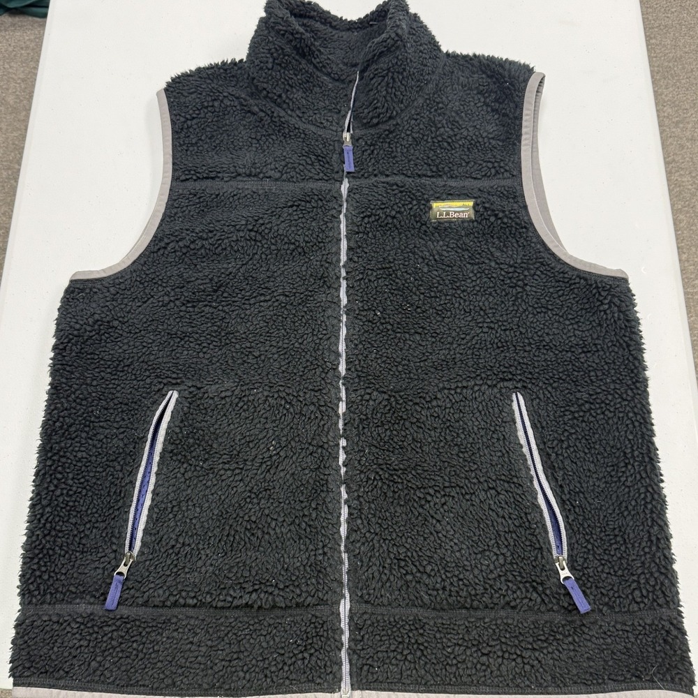 L.L. Bean Fleece Vest Mens XL Gray Sherpa Full Zip Mock Neck 502429